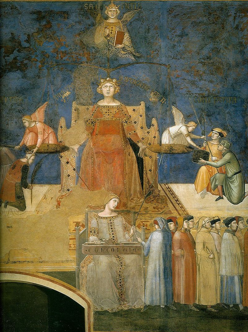 Sprawiedliwość, Mądrość i Zgoda, Alegoria w Sienie, Palac Publiczny